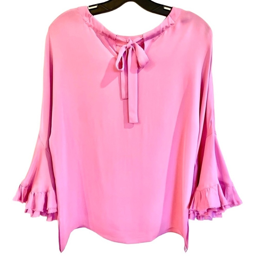 Kobi Halperin Luanne Silk Ruffle Bell Sleeve Blouse Pink Size S - Picture 3 of 11
